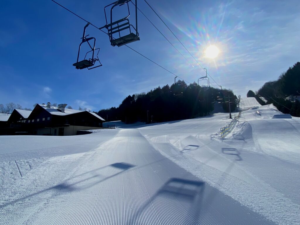 a close up of a snow covered slope